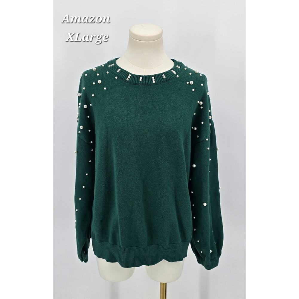 Amazon Emerald Green Pearl Embellished Sweater – Size XL